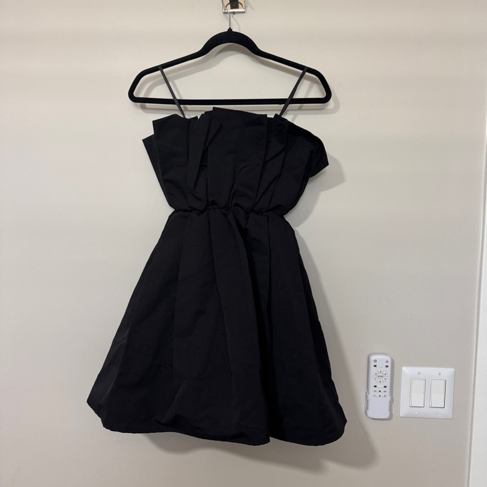 STAUD Cordelia Pleated Strapless Mini Dress Black Pockets Corset Size Medium - Picture 4 of 8